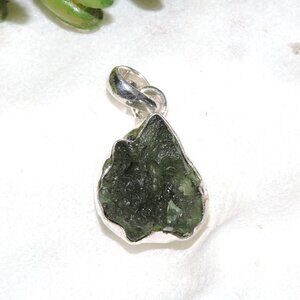 Moldavite Natural Gemstone 925 Sterling Silver Pendant, Raw Moldavite rare Stone